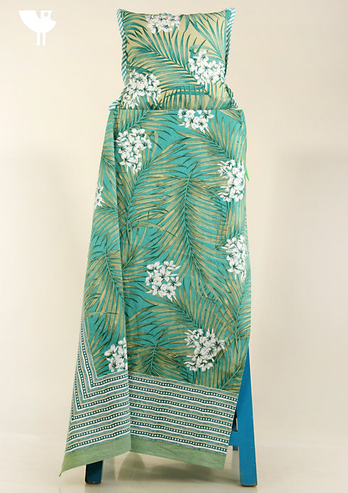 20s Cotton Bed Cover In Emerald Green Foliage Print