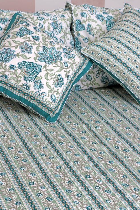 20s Cotton Bed Cover In Emerald Green Floral Print