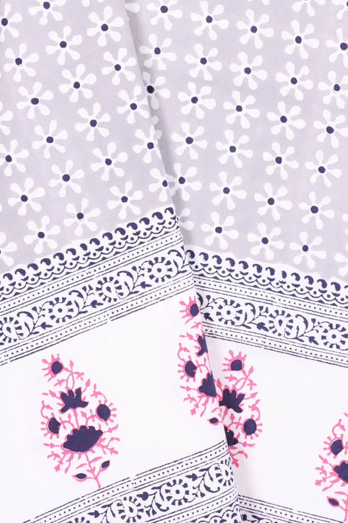 20s Cotton Bed Cover In Floral BlockPrint