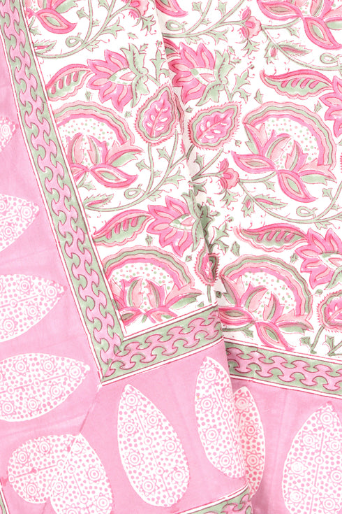 20s Cotton Bedcover In Floral Block Print
