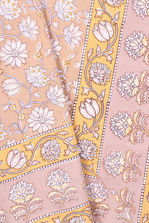 20s Cotton Bedcover In Floral Block Print