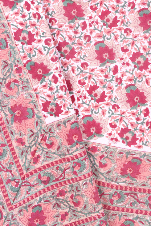 20s Cotton Bed Cover in Floral Block Print