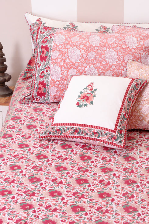 20s Cotton Bed Cover in Floral Block Print