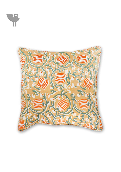 20s Cotton Cushion Cover in Floral Block Print