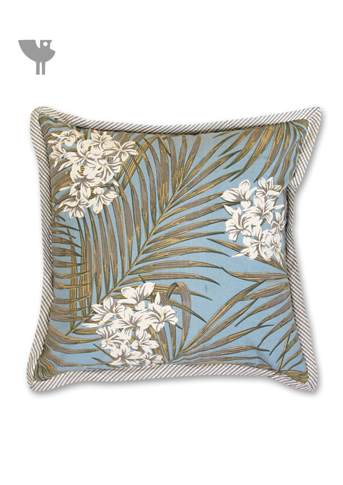 20s Cotton Cushion Cover In Sky Blue And Grey Foliage Print