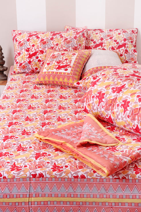 20s Cotton Cushion Cover in Floral Block Print