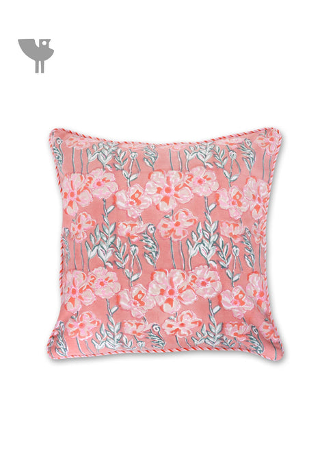 20s Cotton Cushion Cover in Floral Block Print