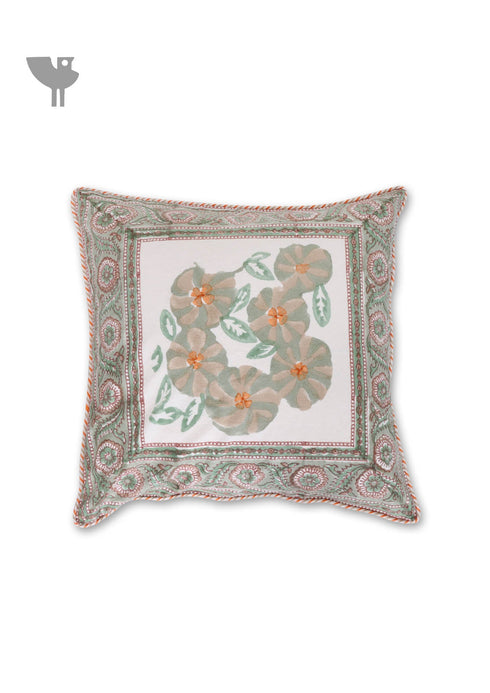 20s Cotton Cushion Cover in Floral Block Print