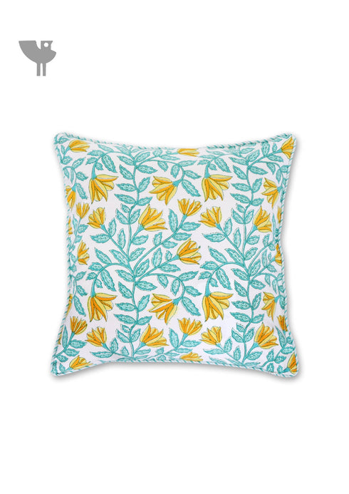 20’s Cotton Cushion Cover In Floral Block Print