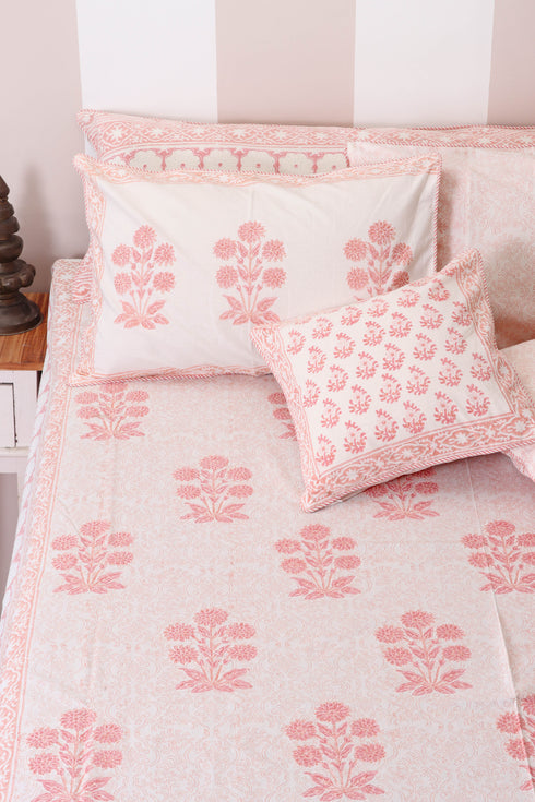 20s Cotton KING SIZE Bed Cover In Floral Block Print