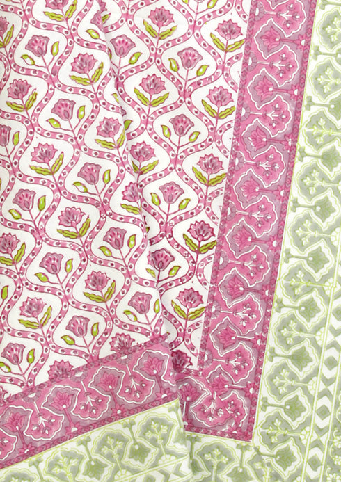 20s Cotton KING SIZE Bed Cover In Geometric Block Print