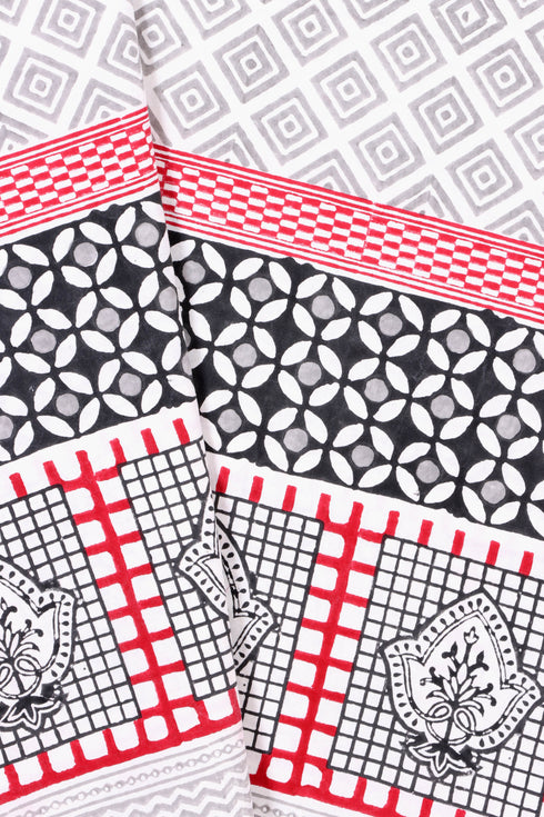 20s Cotton KING SIZE Bed Cover In Graphic Block Print