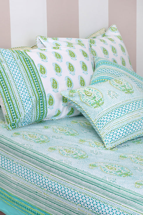 20s Cotton KING SIZE Bed Cover In Graphic Block Print