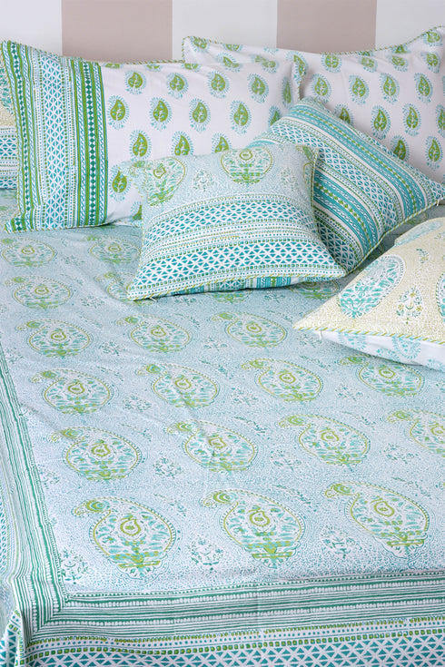 20s Cotton KING SIZE Bed Cover In Graphic Block Print