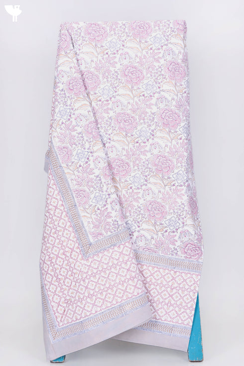 20s Cotton KING SIZE Bed Cover In Floral Block Print