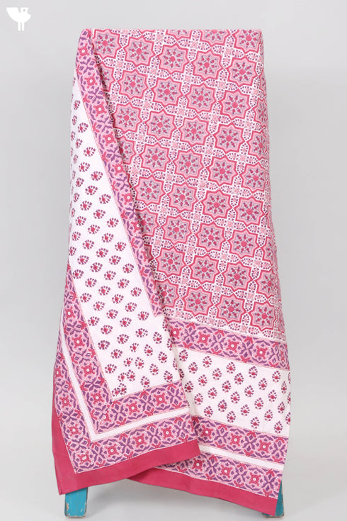 20s Cotton KING SIZE Bed Cover In Geometric Block Print