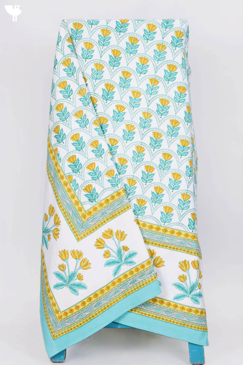 20’s Cotton KING SIZE Bed Cover In Floral Block Print