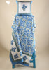 Cotton KING SIZE Bedspread With Floral Block Print in Blue on White Base