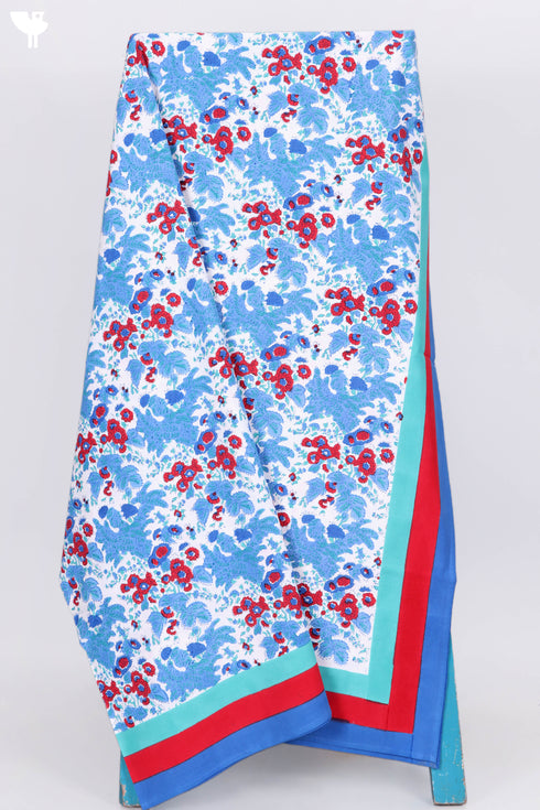 20s Cotton KING SIZE Bed Cover In Floral Block Print