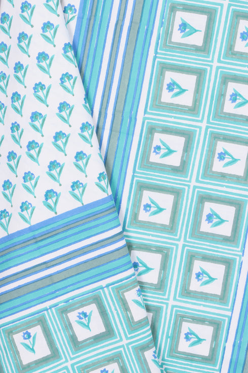 20s Cotton KING SIZE Bed Cover In Floral Block Print