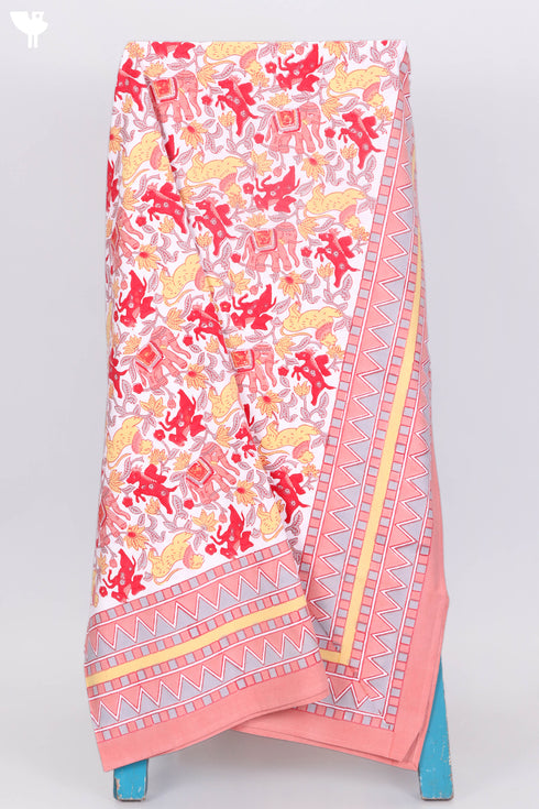 20s Cotton KING SIZE Bed Cover In Floral Block Print