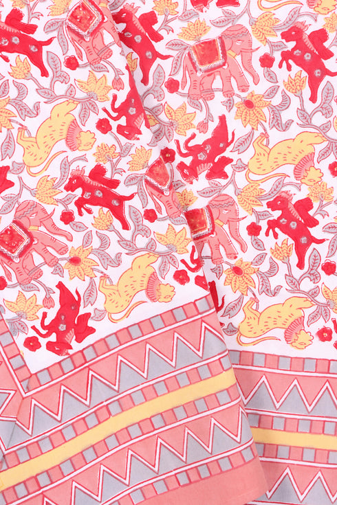 20s Cotton KING SIZE Bed Cover In Floral Block Print