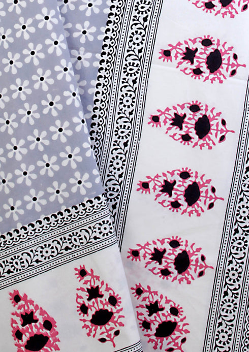 20s Cotton KING SIZE Bed Cover In Floral BlockPrint