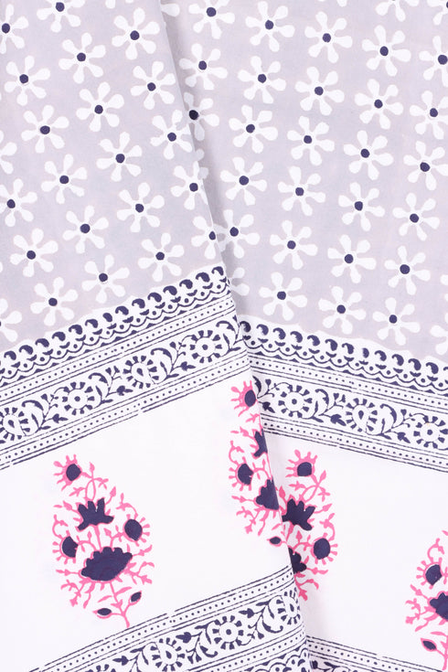 20s Cotton KING SIZE Bed Cover In Floral BlockPrint