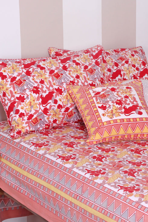 40s Cotton Pillow Cover in Floral Block Print