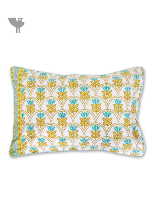 40’s Cotton Pillow Cover In Floral Block Print