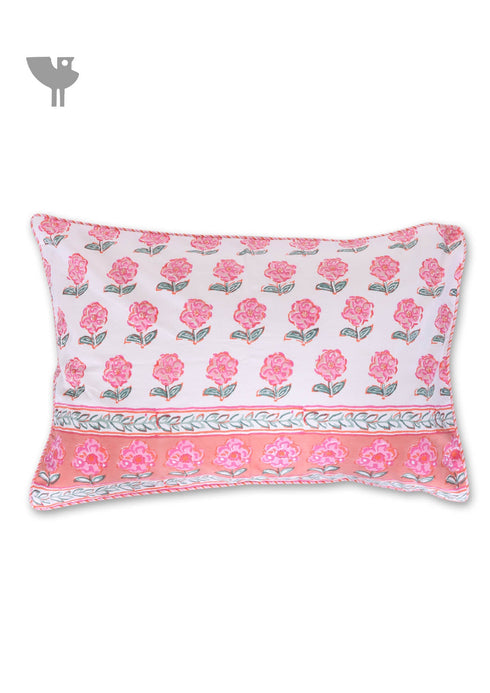 40s Cotton Pillow Cover in Floral Block Print