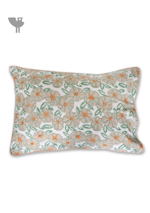 40s Cotton Pillow Cover in Floral Block Print