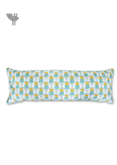 20’s Cotton Lumbar Cushion Cover In Floral Block Print