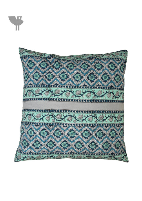 20s Cotton Cushion Cover In Mint Green and Slate Grey Geometric Floral Block Print