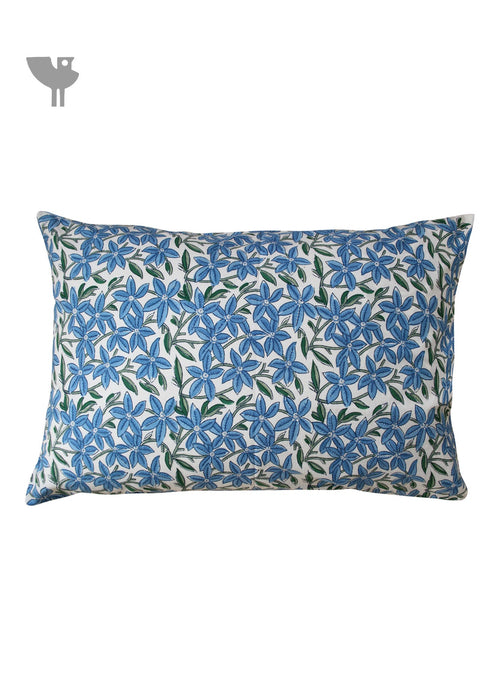 40s Cotton Pillow Cover in Blue Floral Block Print