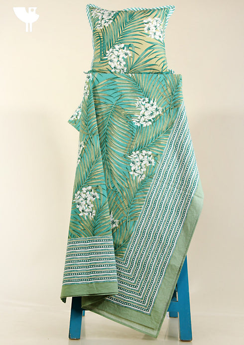 20s Cotton Bed Cover In Emerald Green Foliage Print