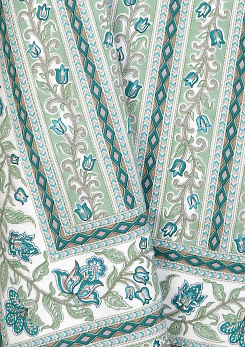 20s Cotton Bed Cover In Emerald Green Floral Print