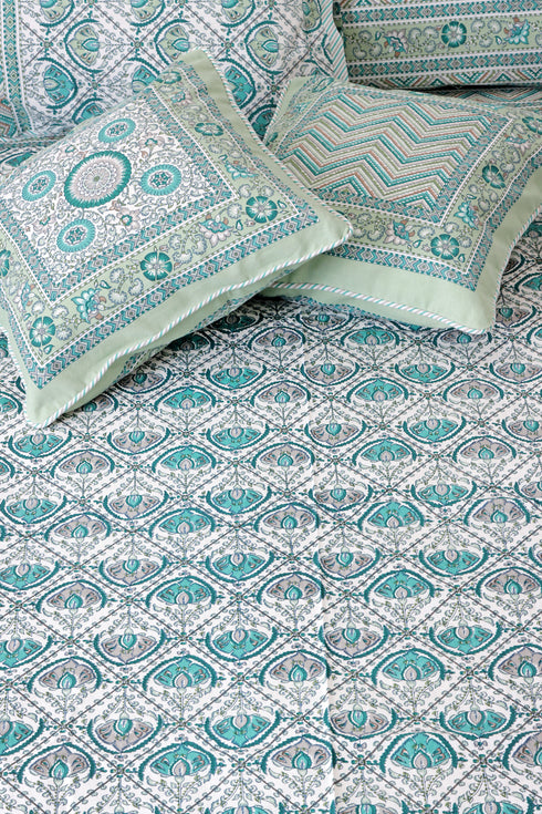 20s Cotton Bed Cover in Floral Block Print