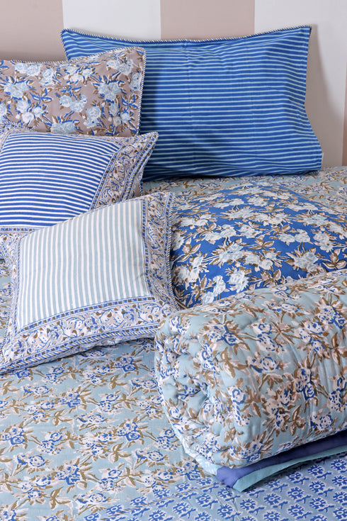 20s Cotton Bed Cover in Floral Block Print