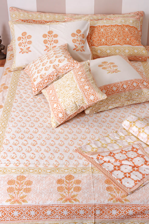 20s Cotton Bed Cover in Floral Block Print