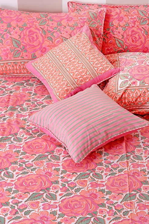 20s Cotton Bed Cover in Floral Block Print