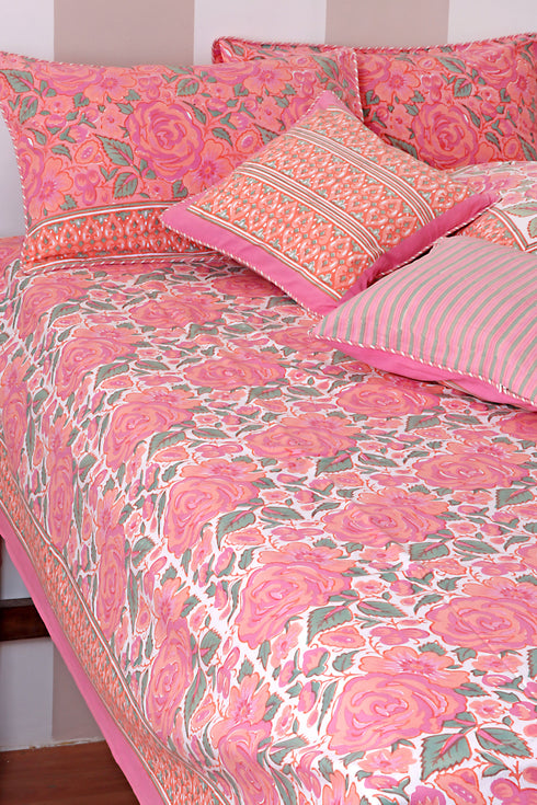 20s Cotton Bed Cover in Floral Block Print