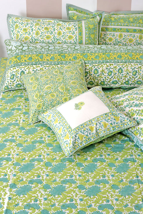 20s Cotton Bed Cover in Floral Block Print