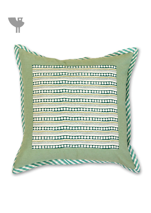 20s Cotton Cushion Cover In Ecru And Emerald Green Foliage Print