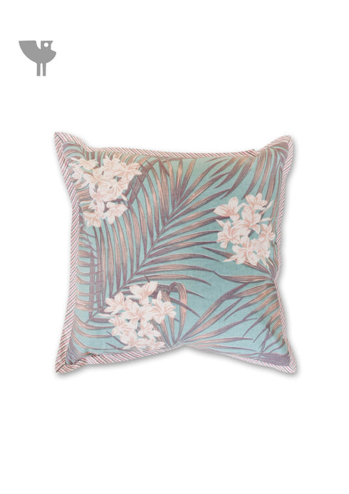 20s Cotton Cushion Cover In Sky Blue And Grey Foliage Print