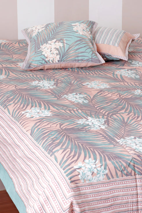 20s Cotton Cushion Cover In Sky Blue And Grey Foliage Print