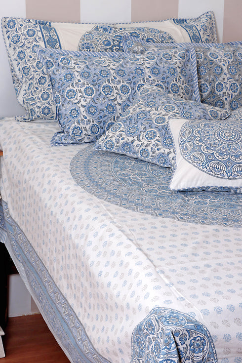 20s Cotton Cushion Cover in Block Print with Piping