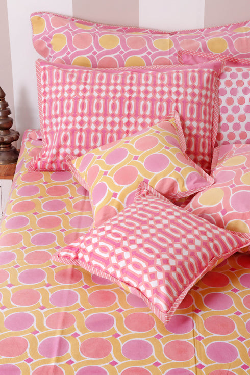 20s Cotton Cushion Cover in Block Print with Piping