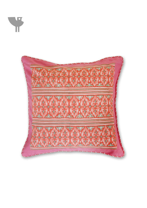20s Cotton Cushion Cover in Block Print with Piping