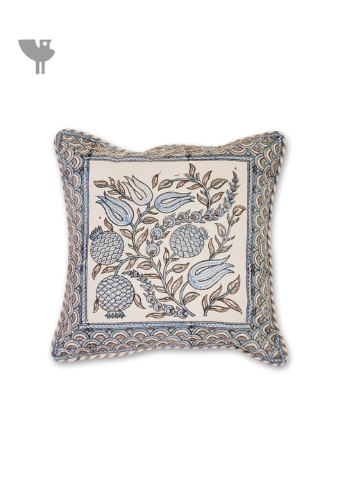 20s Cotton Cushion Cover in Block Print with Piping